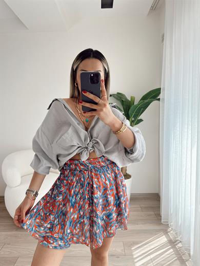 Gri Düşük Omuz Oversize Gömlek