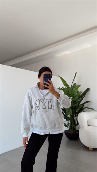 Gri Fermuarlı Sweat