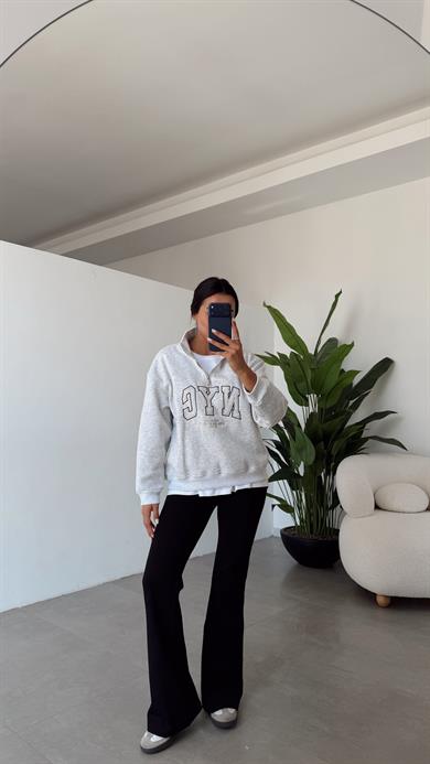 Gri Fermuarlı Sweat