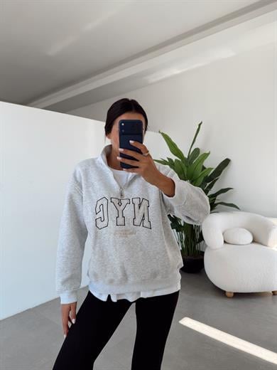 Gri Fermuarlı Sweat