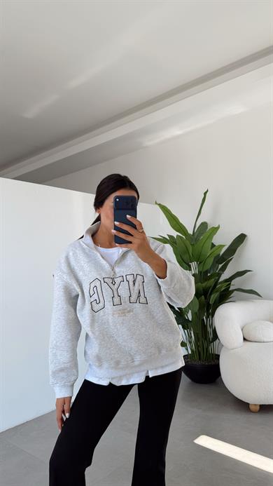 Gri Fermuarlı Sweat