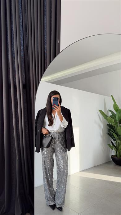 Gri Gümüş Payet Pantolon