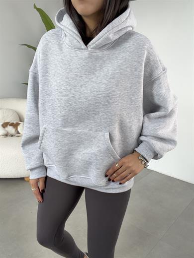 Gri İçi Şardonlu Kapşonlu Sweatshirt