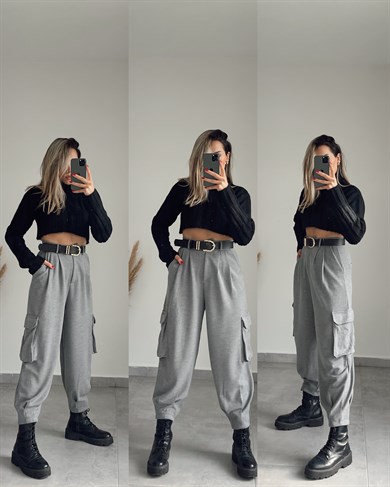 Gri Kargo Cepli Pantolon