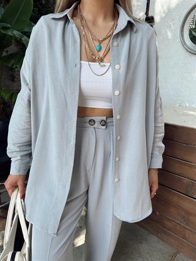 Gri Keten Gömlek