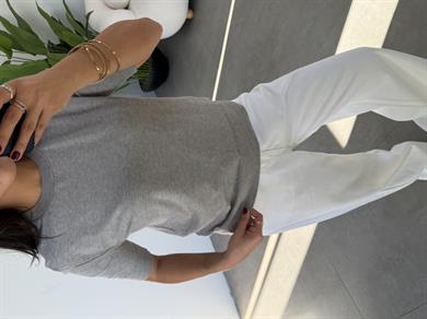 Gri Kısa Kollu Triko Kazak