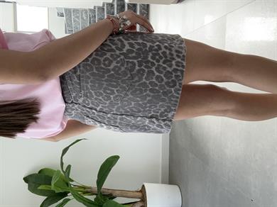 Gri Leopar Desen Gabardin Etek