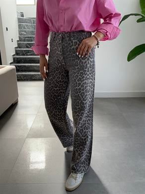 Gri Leopar Desen Gabardin Pantolon
