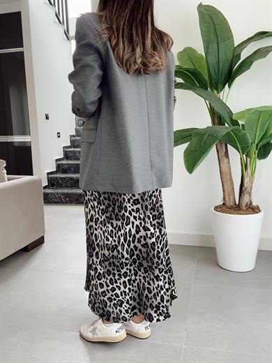 Gri Leopar Saten Etek