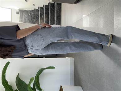 Gri Onl Yüksek Bel Bol Paça Jean Pantolon