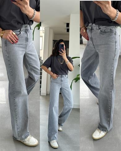 Gri Onl Yüksek Bel Bol Paça Jean Pantolon