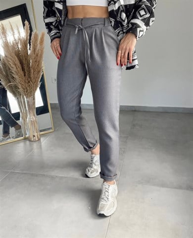 Gri Önü Fermuarlı Havuç Pantolon