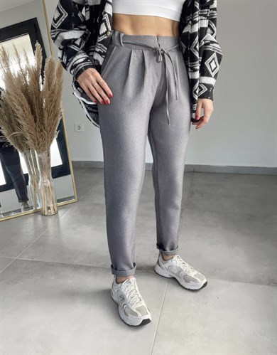 Gri Önü Fermuarlı Havuç Pantolon