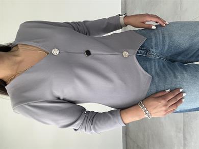 Gri Ottoman Gold Düğmeli Bluz