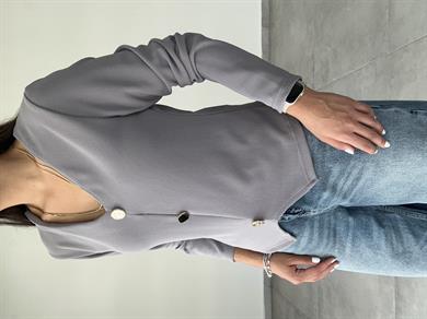 Gri Ottoman Gold Düğmeli Bluz