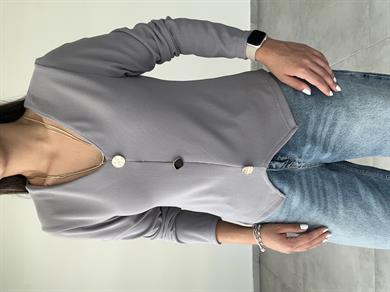 Gri Ottoman Gold Düğmeli Bluz