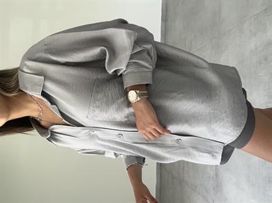 Gri Oversize Düşük Omuz Gömlek