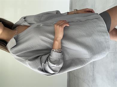 Gri Oversize Düşük Omuz Gömlek