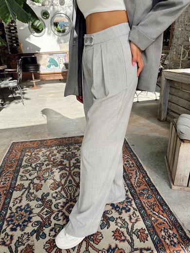 Gri Pileli Pantolon