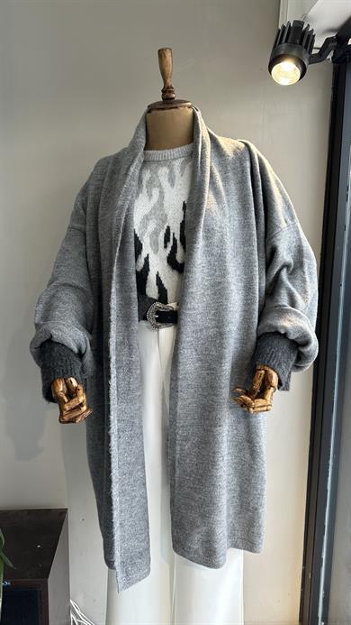 Gri Şal Yaka Cepli Hırka