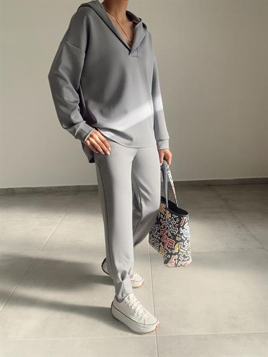 Gri Scuba Paça Pileli Eşofman