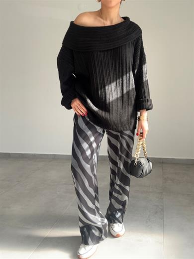 Gri-Siyah Zebra Desen Pantolon