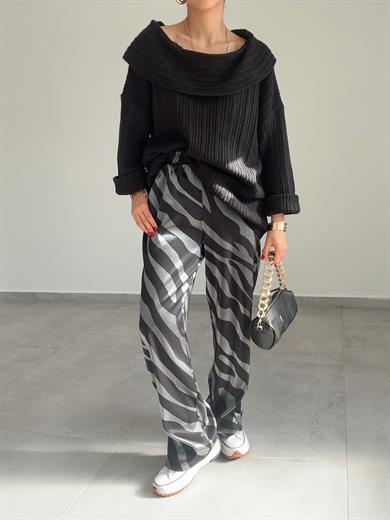 Gri-Siyah Zebra Desen Pantolon