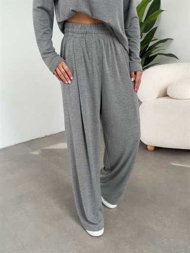 Gri Sonsuz Kumaş Geniş Kemerli Pileli Eşofman Altı