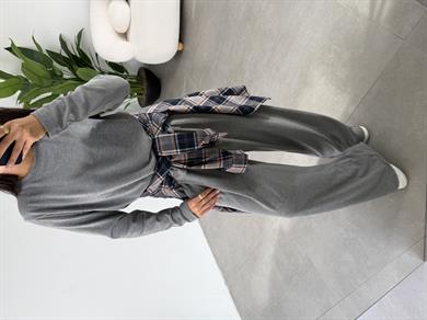 Gri Sonsuz Kumaş Geniş Kemerli Pileli Eşofman Altı