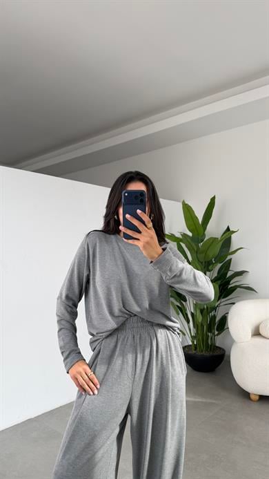 Gri Sonsuz Kumaş Uzun Kollu Bluz