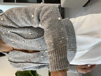 Gri Suni İncili Triko Bomber Ceket