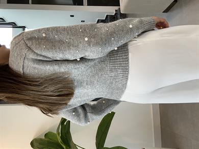 Gri Suni İncili Triko Bomber Ceket