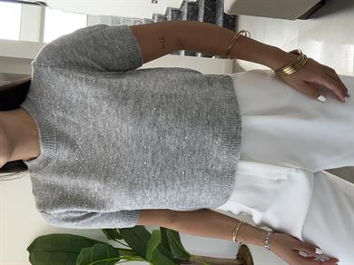 Gri Taş Detaylı Triko Kazak