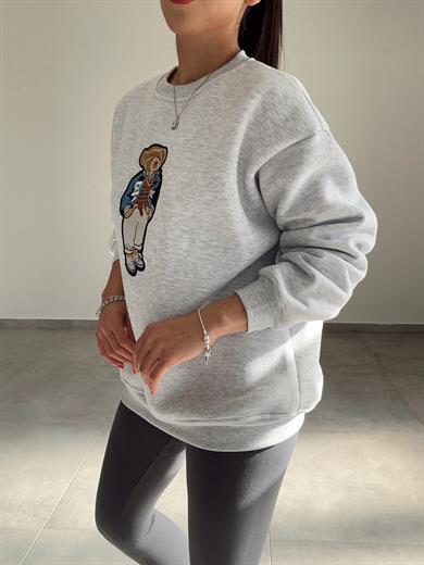 Gri Tedy Nakışlı Sweat