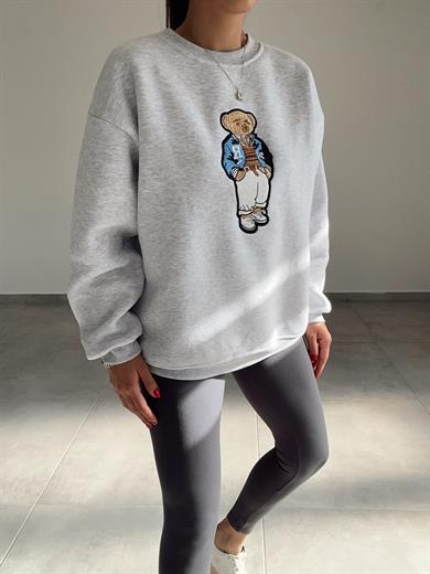 Gri Tedy Nakışlı Sweat