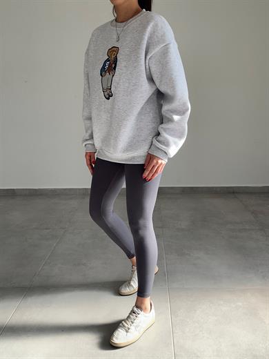 Gri Tedy Nakışlı Sweat