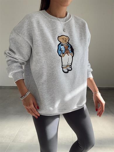 Gri Tedy Nakışlı Sweat