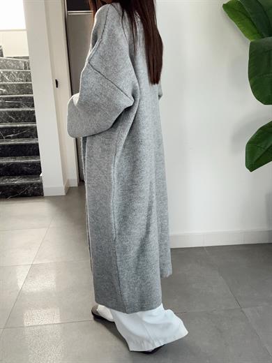 Gri Uzun Salaş Maxi Triko Hırka