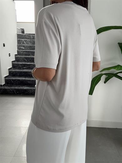 Gri V Yaka Basic Tişört