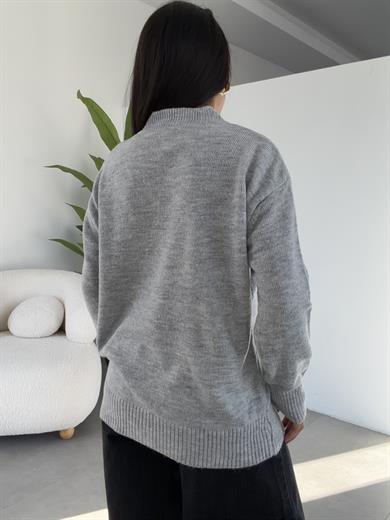 Marla Gri V Yaka Oversize Triko Kazak