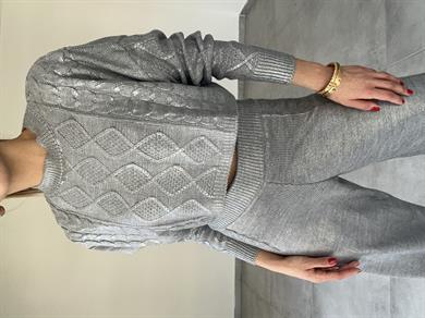 Oli Gri Varak Baskılı Triko Kazak