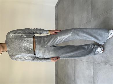 Oli Gri Varak Baskılı Triko Pantolon