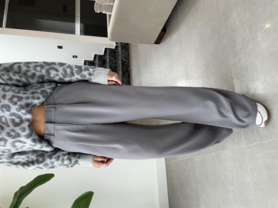 Gri Yüksek Bel Premium Pileli Palazzo Pantolon