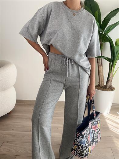 GriKollar Ve Bel Kısmı Kesik Detay Sweat Eşofman