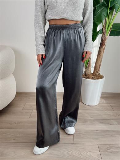 Gümüş Beli Lastikli Saten Pantolon