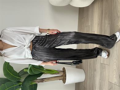 Gümüş Detaylı Parlak Pantolon