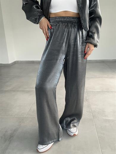 Gümüş Parlak Bomber Ceket Pantolon Takım