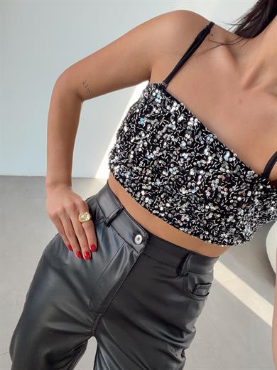 Gümüş Payetli Crop
