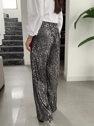 Gümüş Pullu Bol Paça Pantolon