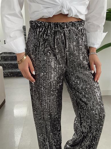 Gümüş Pullu Bol Paça Pantolon